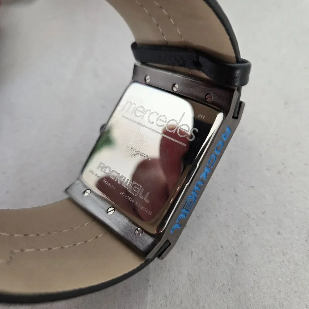 Rockwell Mercedes Vogue Watch Mens Analog Blue Black Leather *Needs New Battery*